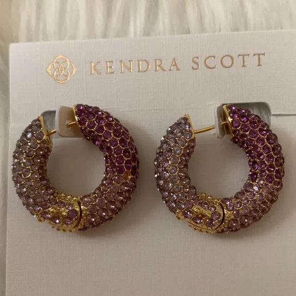 KENDRA SCOTT Mikki Pave Hoop Earrings in Purple Mauve Ombre/Gold - Picture 4 of 5